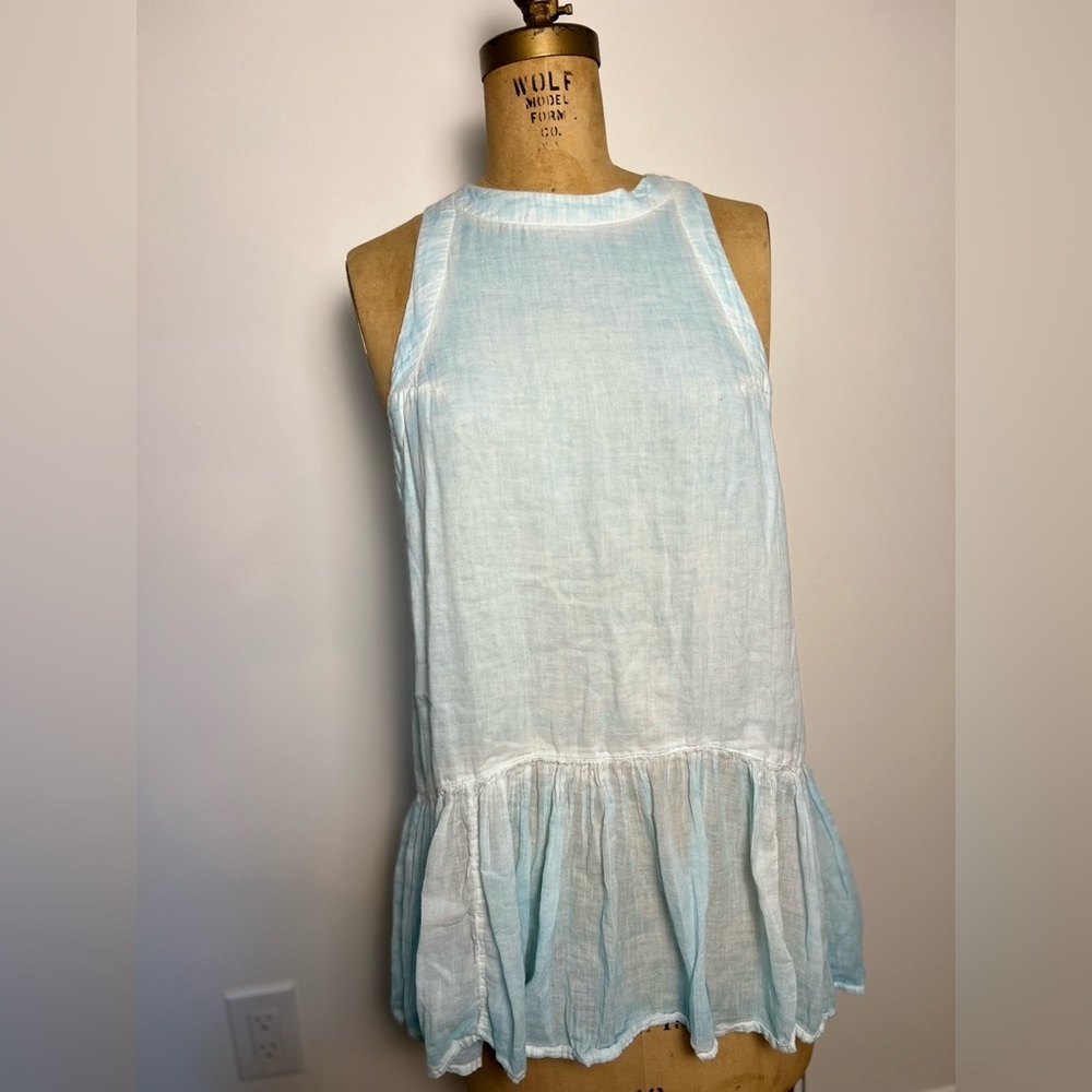 Free People Light Blue Linen Ruffle-Hem Tank Top
